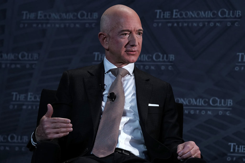 Jeff Bezos Speaks At Economic Club Of Washington With Club President David Rubenstein