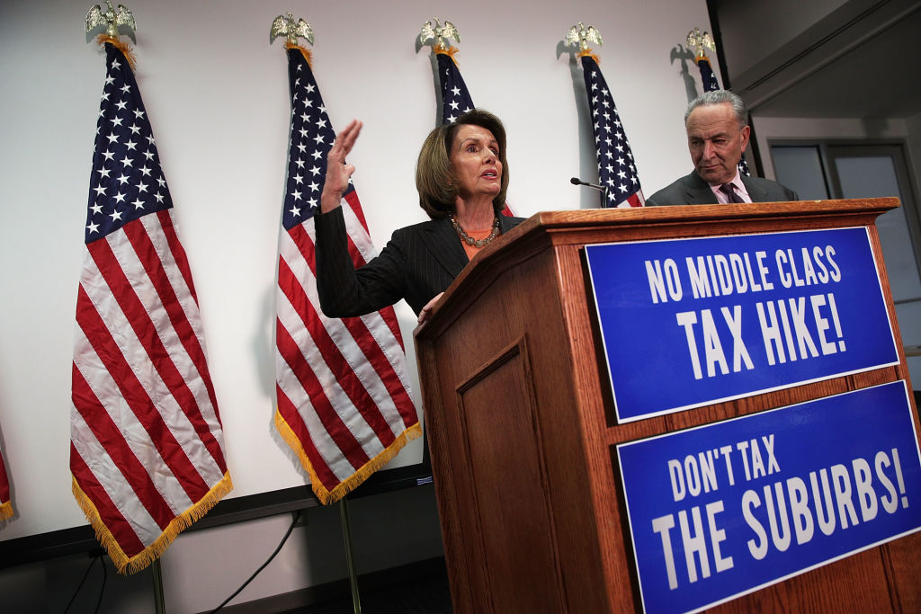 Senate Minority Leader Chuck Schumer And House Minority Leader Nancy Pelosi Discuss GOP Tax Bill
