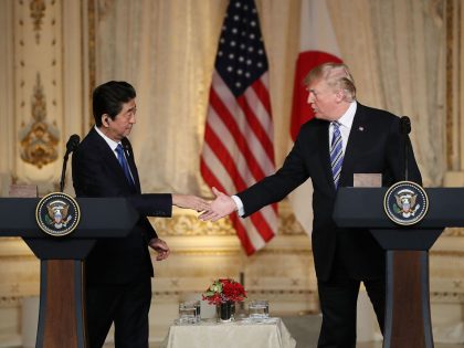 President Trump And Japanese Prime Minister Abe Hold Joint Press Conference At Mar-a-Lago