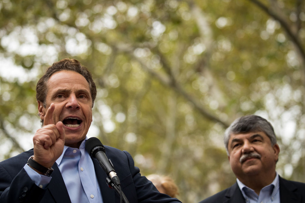 NY Gov. Cuomo And AFL-CIO President Join Union Members In Spectrum Protest