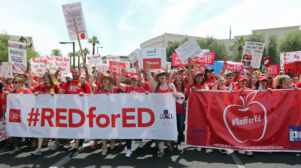 Arizona Teachers Go On Strike And March To State Capitol
