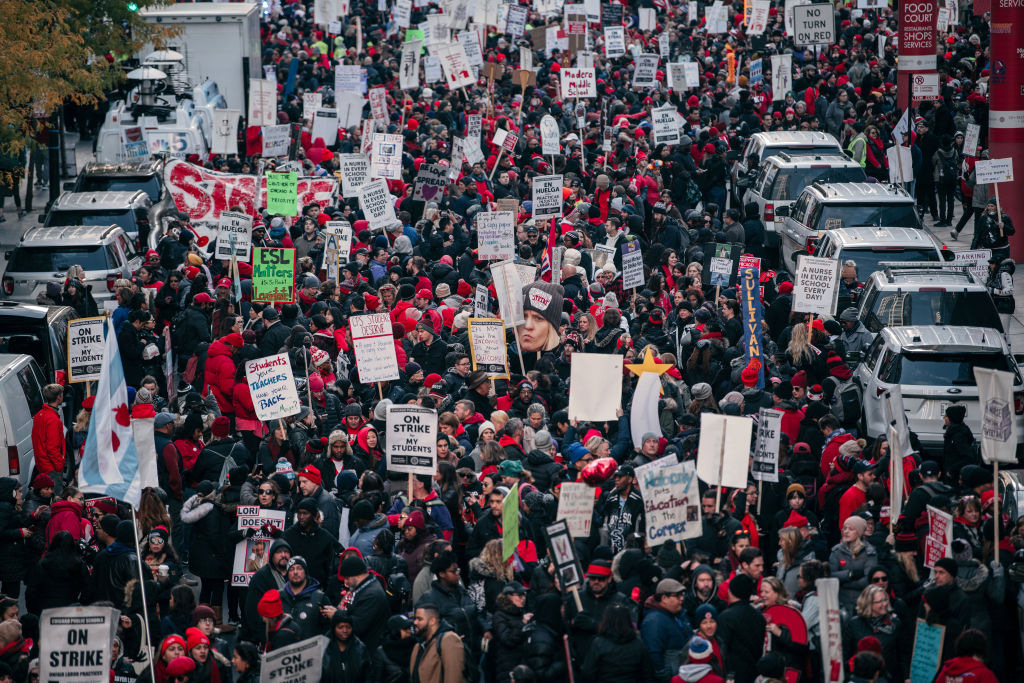 Chicago Teachers Hold Major Rally In Downtown Chicago As Strike Continues