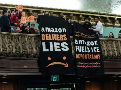 Anti-Amazon Protestors Rally At NYC City Hall Against Queens Second Headquarters