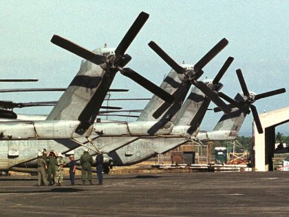 U S Troops Stand Near Ch 53 Delta Helicopters April 23 2002 At The Philippine Air Force