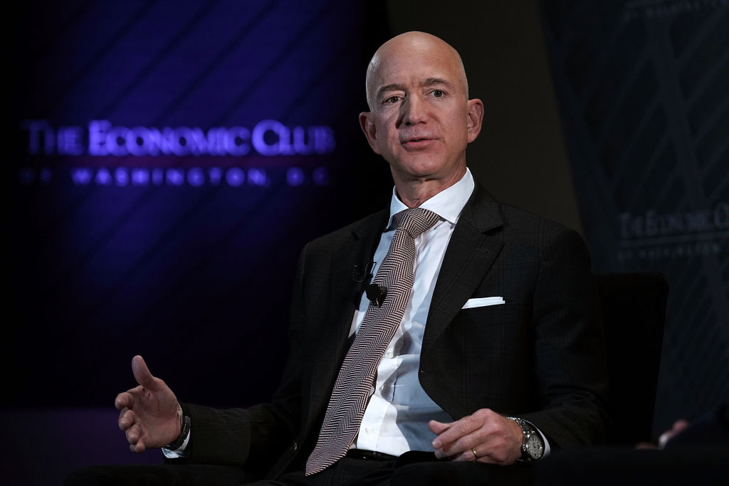 Jeff Bezos Speaks At Economic Club Of Washington With Club President David Rubenstein