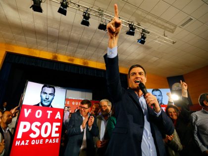 Spain's Prime Minister Pedro Sanchez And Candidate For The Spain's General Election Reacts As He Open The Election Campaign In Dos Hermanas, Spain