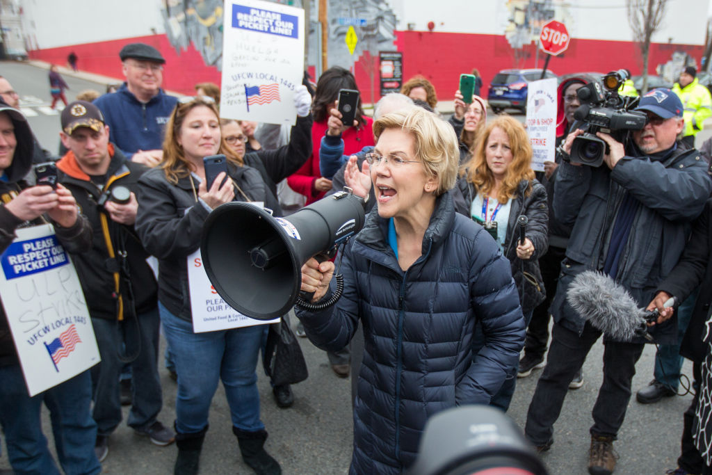 Democratic Presidential Candidate Elizabeth Warren Joins Picket Line With Striking Stop &amp;amp; Shop Workers In Somerville, Massachusetts