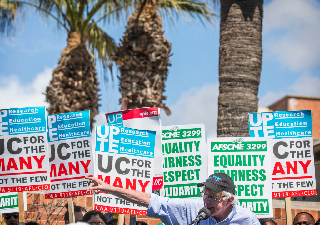 Democratic Presidential Candidate Bernie Sanders Attends Communication Workers Union Rally At UCLA