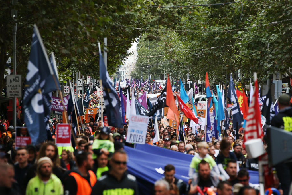 Protesters Gather For Union Rally In Melbourne CBD