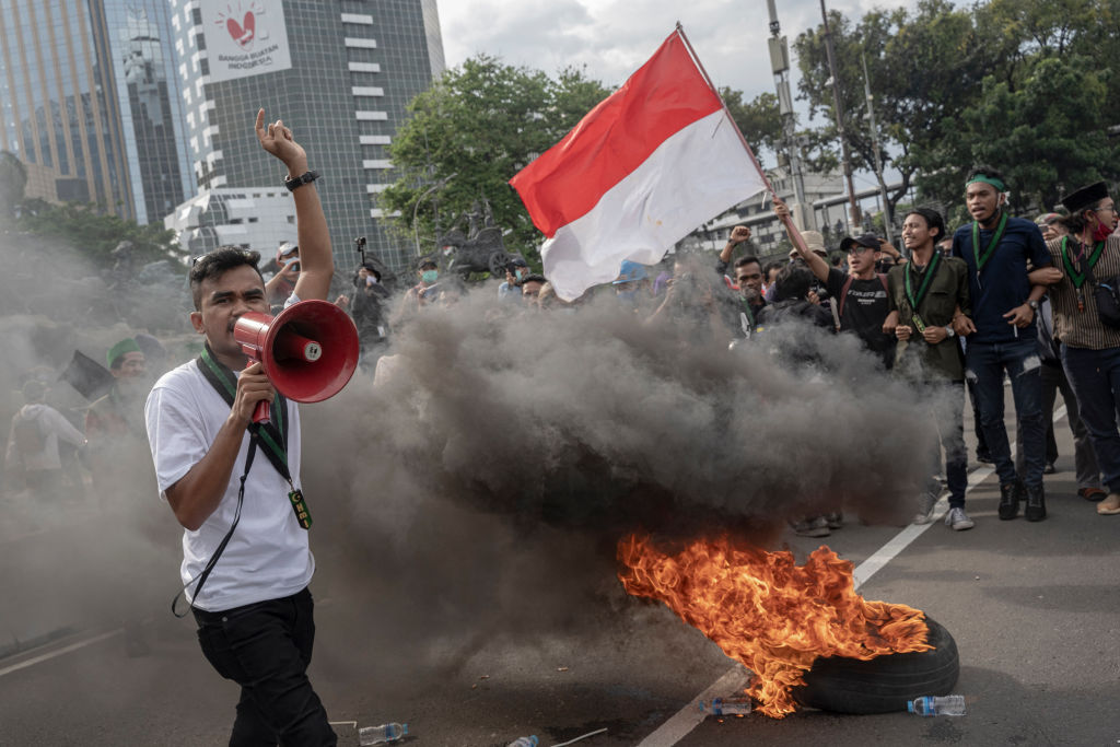 Indonesian Students Demonstrate Against Job Creation Law