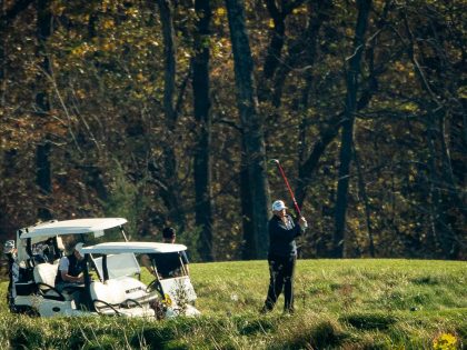 President Trump Golfs In Sterling, Virginia