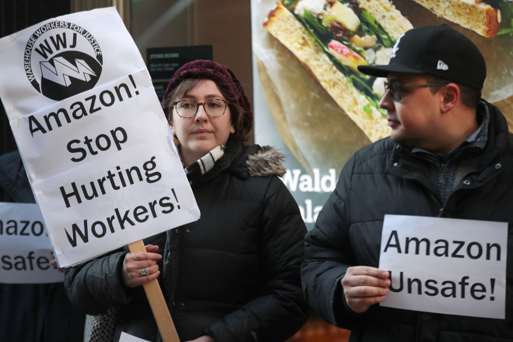Warehouse Workers For Justice Hold Press Conference On Injury Rates At Chicago Area Amazon Warehouses