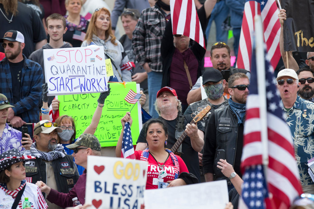 Protestors Rally Against Stay-At-Home Order At Washington State Capitol