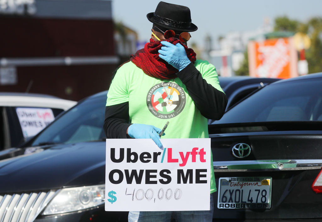 Transportation Union And Rideshare Drivers United Members Hold Rolling Vehicle Protest Calling On State To Enforce AB5