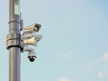 Surveillance Camera. Monitoring Camera. CCTV Camera Operating on street