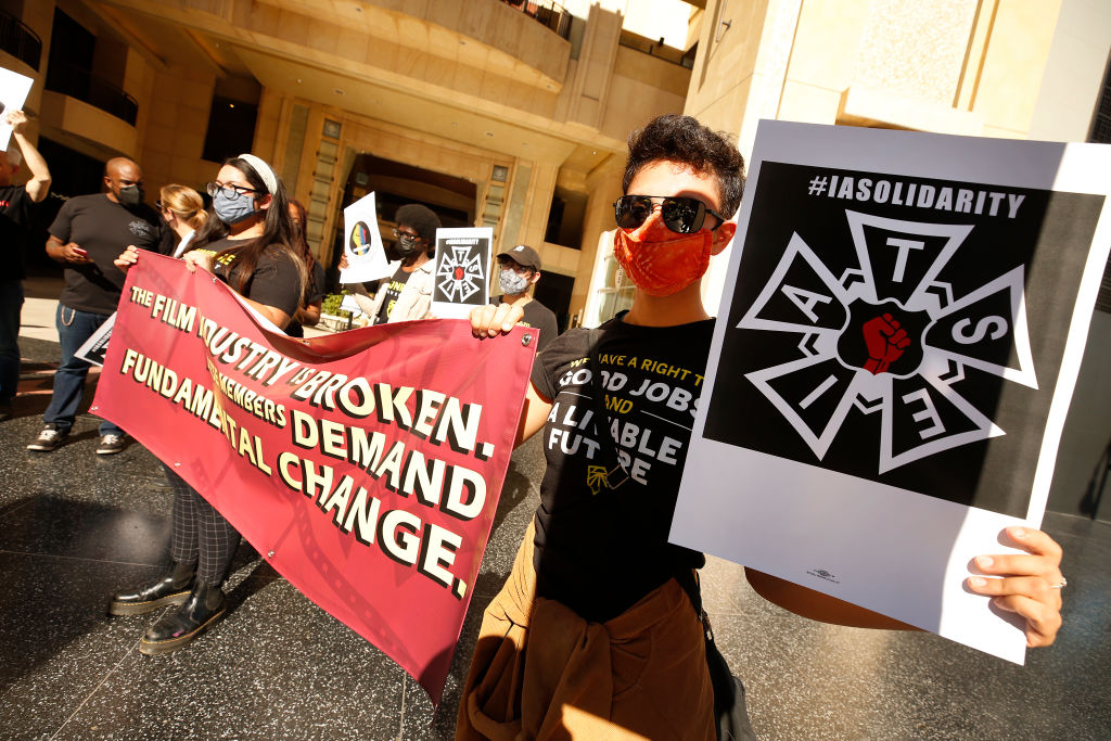 International Alliance of Theatrical Stage Employees (IATSE) members and Entertainment Industry Workers Supporters held a press conference in Hollywood