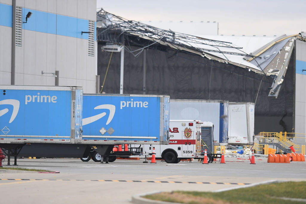 Tornado Hits Amazon Warehouse In Edwardsville, Illinois