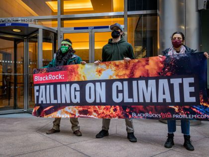 Participants seen holding a banner at the protest. Climate