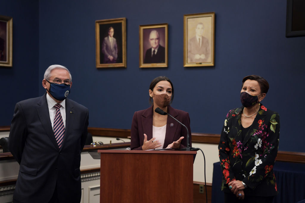 Nydia Velazquez, Ocasio And Menendez Hold A Press Conference About Puerto Rico Self-Determination Act