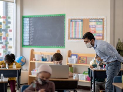 Two Meters Apart In The Classroom Stock Photo
