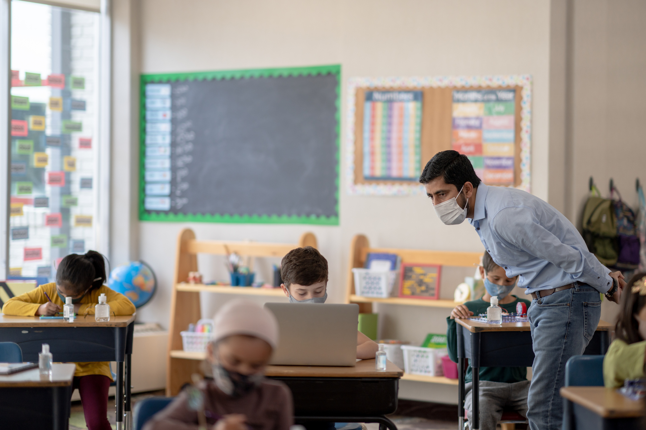 Two Meters Apart In The Classroom Stock Photo