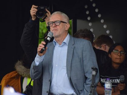 Jeremy Corbyn speaks at the Palestine protest in Hyde Park.