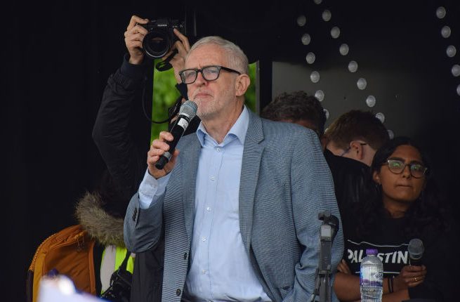 Jeremy Corbyn speaks at the Palestine protest in Hyde Park.