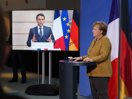 Merkel Meets With Macron Via Video From The Chancellery