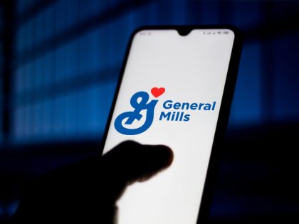 In this photo illustration the General Mills logo seen