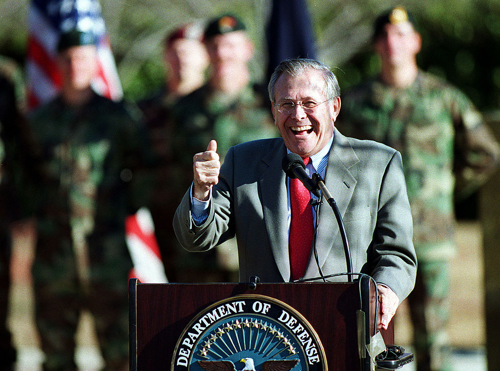 Rumsfeld Arrives at Pope Airforce Base
