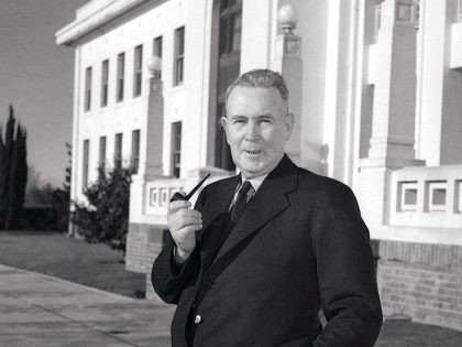Ex Prime Minister Ben Chifley arrives at Parliament House in Canberra for an Aus