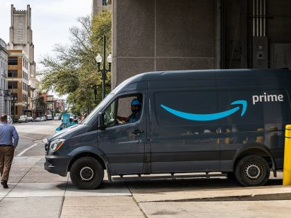 An Amazon Prime delivery van in downtown New Orleans, Louisiana.