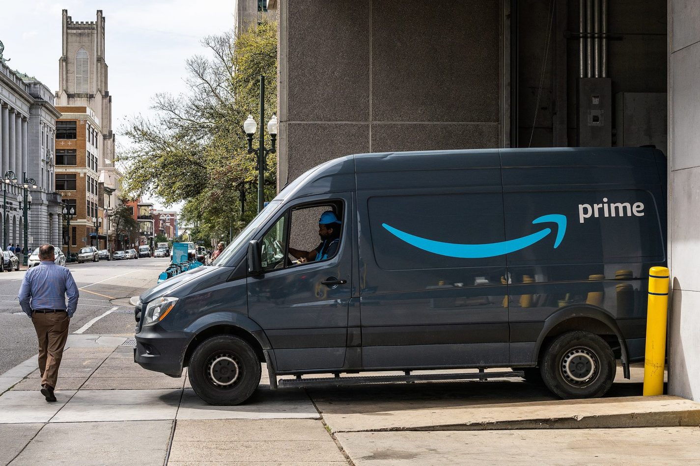 An Amazon Prime delivery van in downtown New Orleans, Louisiana.