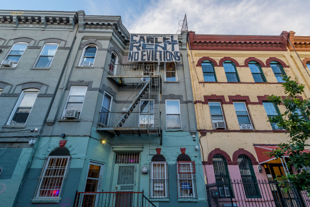 Cancel Rent banner drop in Bushwick. Tenants and Housing