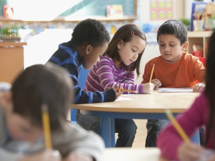 Students studying in classroom