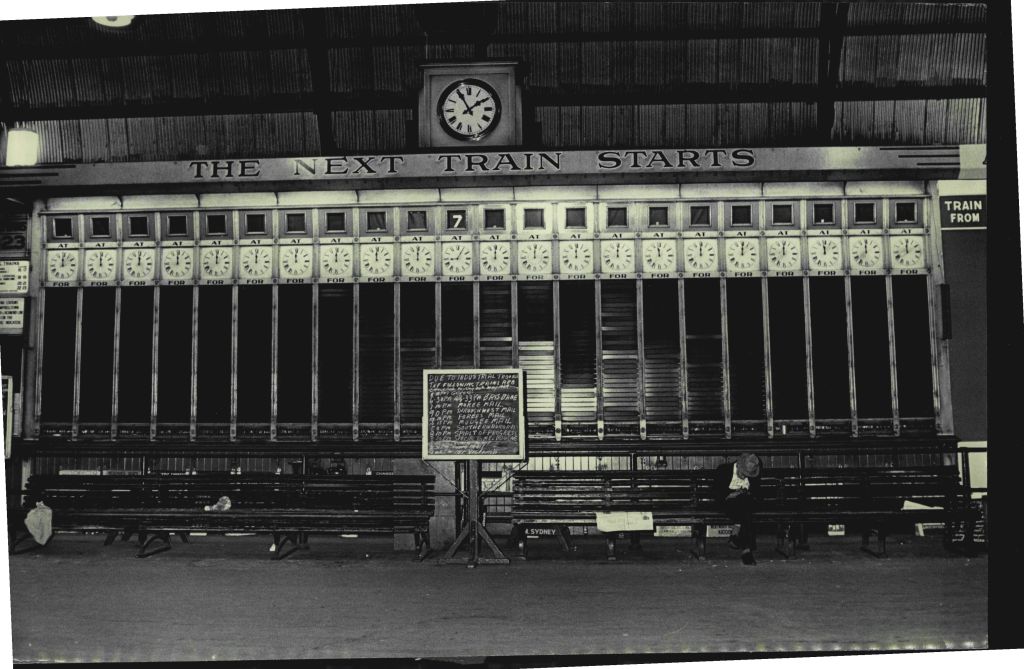 Clocks on the destination board at Central Station set on midnight as Sydney reels under a 24 hour public transport strike.