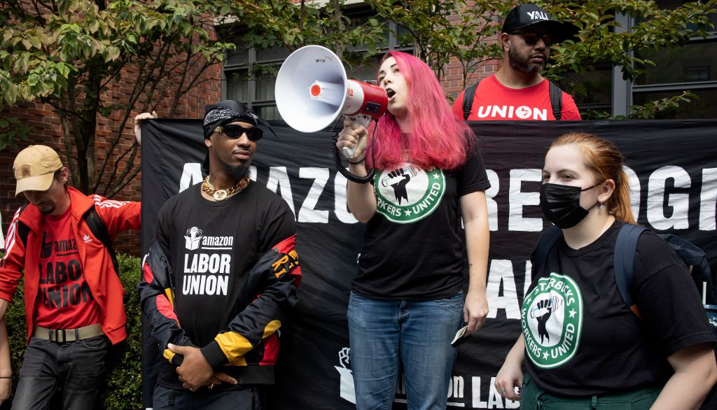 Labor Day march of Starbucks and Amazon workers