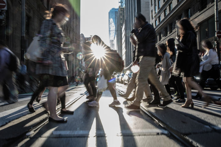 People on the street crossing in Toronto, Canada