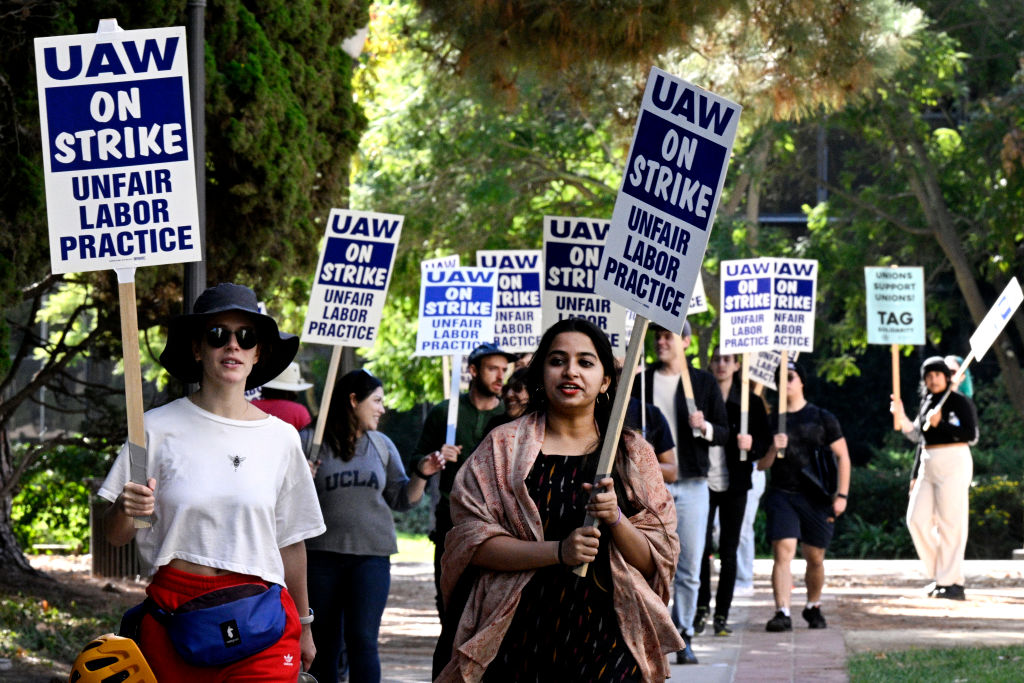 About 48,000 union workers walked off the job at UCLA and nine other UC campuses across the state.
