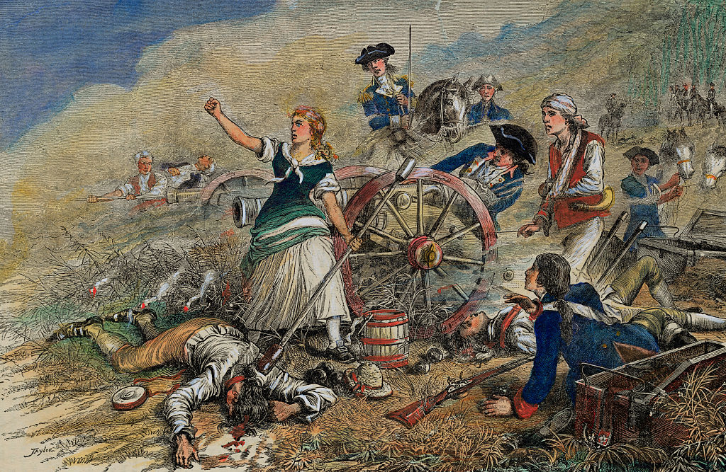 Color Engraving of Molly Pitcher at the Battle of Monmouth