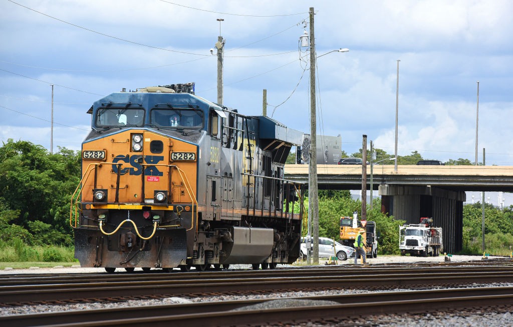 A CSX locomotive is seen in Orlando. A pay dispute between