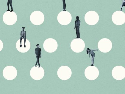 Young multi-ethnic friends on white circles