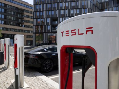 Tesla Inc. City Center Charge Site With Clean-energy Technology Stocks Rising