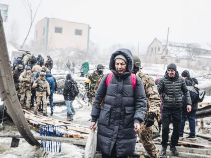 Civilians fleeing from Irpin, near Kyiv