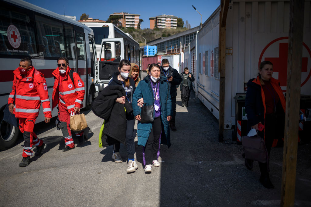 Ukrainian Refugees Evacuated From Lviv By Italian Red Cross Arrive In Rome