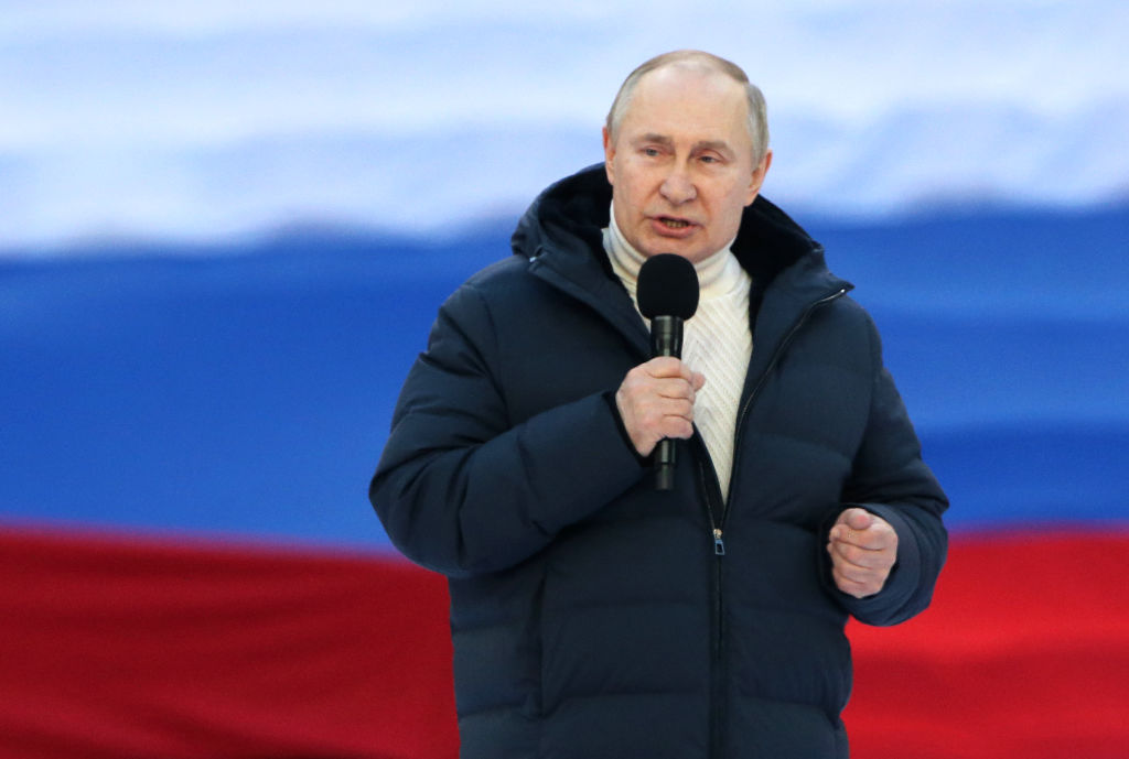 President Putin Addresses Supporters On Anniversary Of Annexation Of Crimea