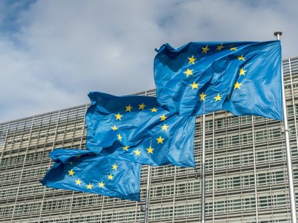 European Union flags at Berlaymont building of the European Commission