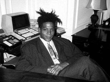 Jean - Michel Basquiat at the surprise birthday party for Susanne Bartsch at the Rainbow Roof, at Steven Greenberg's office,  30 Rockefeller Plaza