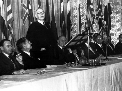 John Maynard Keynes addressing the Bretton Woods conference.