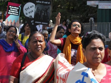 A woman shouts slogans during the demonstration.
Women from